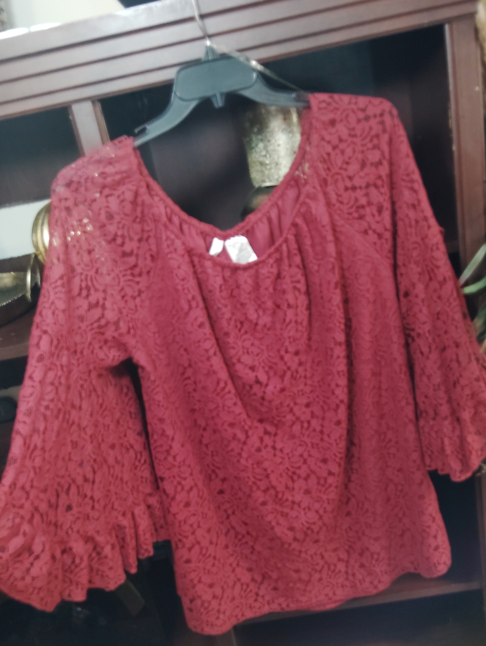 Women's Lace Bell Sleeve Blouse - Deep Red